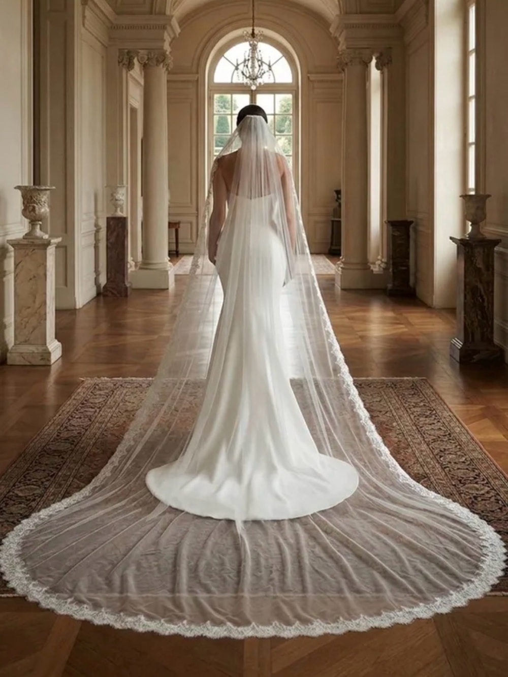 Bridal Cathedral Veil in Ivory - Premium Lace Edge